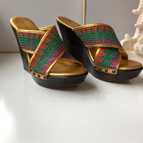 Diane von Furstenberg DVF Moore Tropical Leather Weave Wedge Platform Slingback - Picture 5 of 9